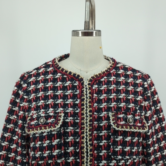 NWT Zara Plaid Boxy Tweed Jacket Black Red M preppy french business causal fall - Picture 3 of 8